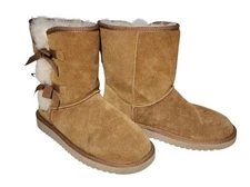 Ugg Uggs Koolaburra Leather Suede Boots Boots Sz 9 Side Bows Faux Fur Brown 