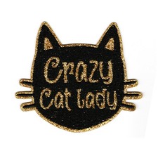 Crazy Cat Lady Embroidered Iron On Patch Glitter Black Cat Lover Patch