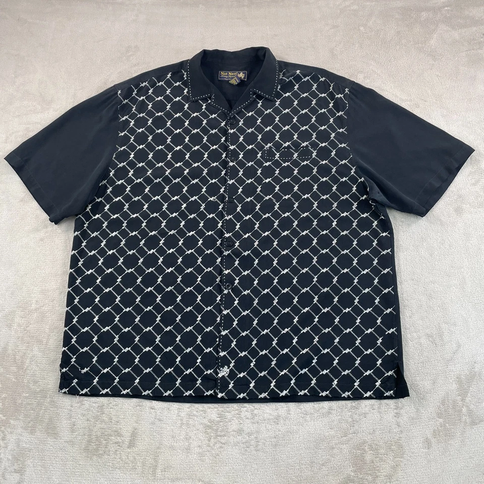 Camisa de campamento Nat Nast Luxury Originals para hombre 2XL negra bordada Geo Soprano seda Foto 3 de 4