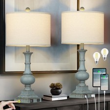 Farmhouse Table Lamps Set of 2, Rustic Touch Control Bedside Lamps with 2 USB...