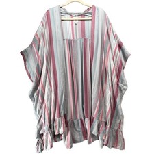 True Craft Kimono Cardigan Women S-M Pink Multicolor Stripe Open Ruffle Boho