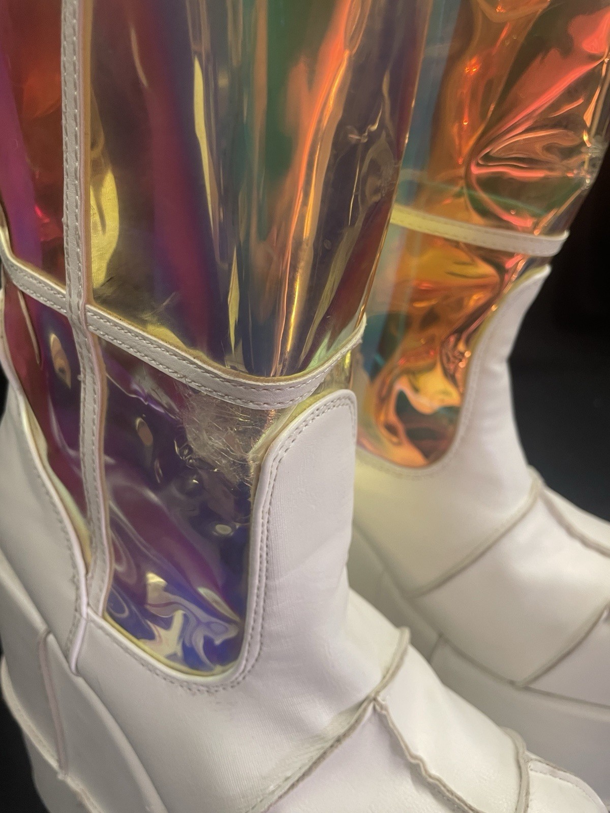 Demonia White Holographic Platform Boots Womens 7… - image 3