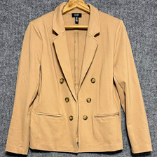 Jones New York Signature Women  s Beige Double-Breasted Blazer Pockets Size M