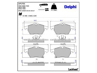 Delphi Bremsbelagsatz, Scheibenbremse LP1773 FüR Chrysler Dodge Jeep-image