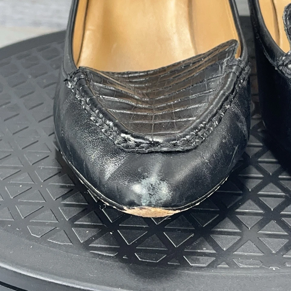 Zapatos de salón estilo mocasín Ann Taylor de cuero negro con tacón de cocodrilo talla 9 para mujer Foto 3 de 4