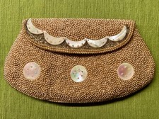 VTG K G CHARLET BEADED TINY SEED IVORY PEARLS CLUTCH BAG 1940s Mother of Pearl 