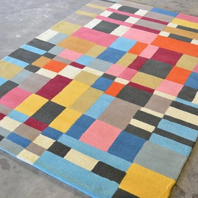 Handmade Tufted Wool Carpet Thick Pile for Living Room (5x5 Feet Color Multi)