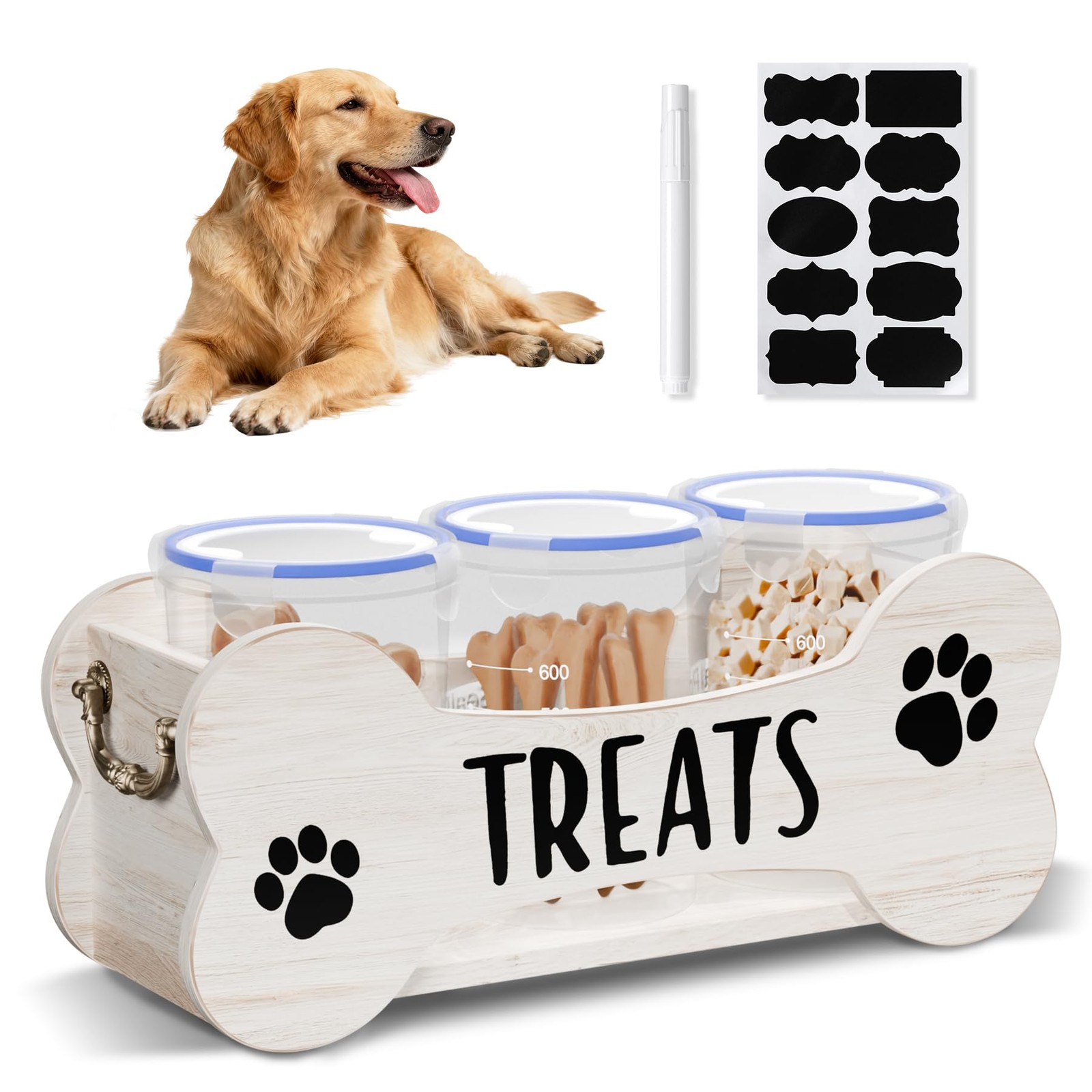 Container, White Wooden Pet Food...