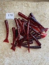 Item#170  24ct 4" dk strawberry w/blue glitter shrimp tails bait, fishing, bait