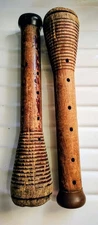 Antique Wooden Textile Mill Industrial Spool Bobbin Spindle 12" Long Lot Of 2