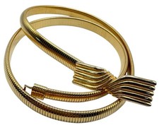 Vintage 90  s Gold Tone Snake Chain Omega Stretch Belt 28.5  -31  