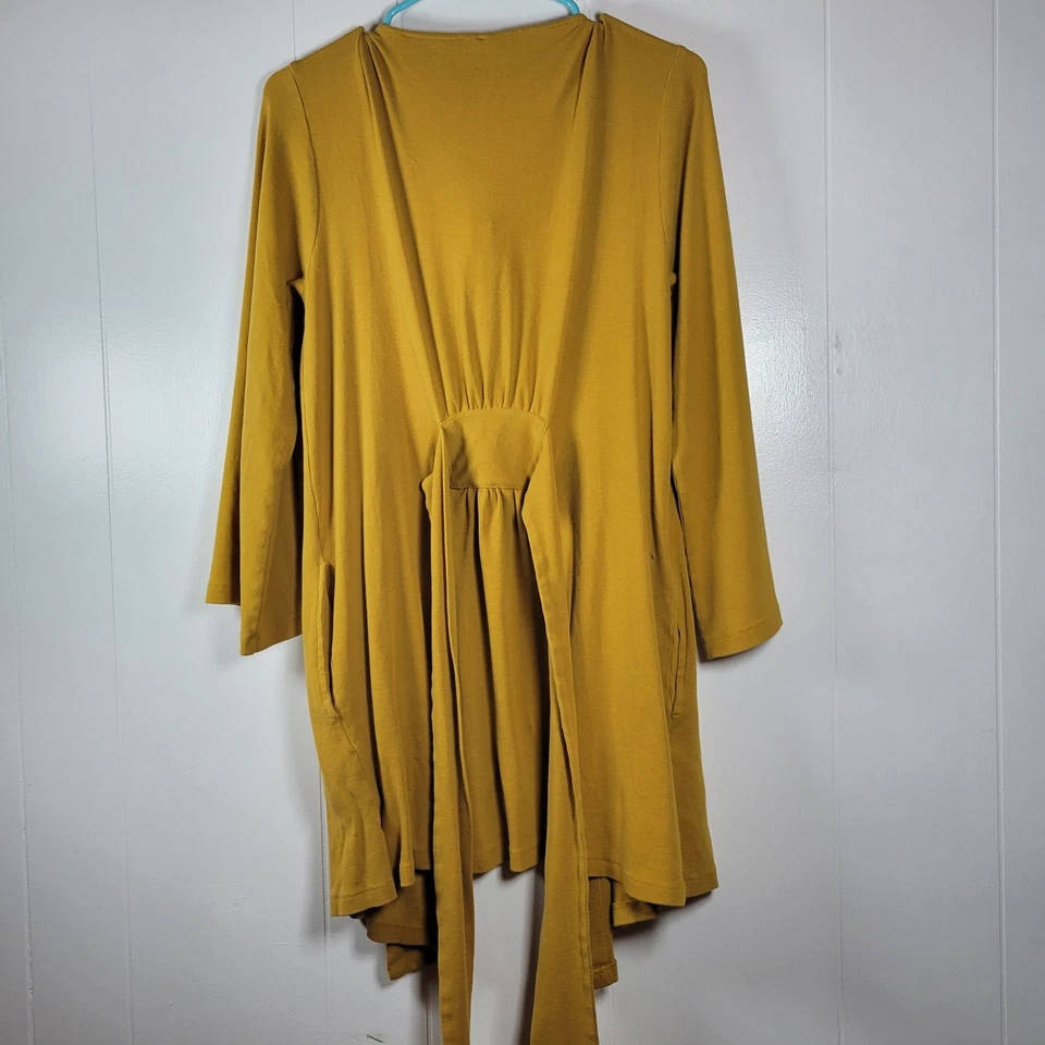 Kate Quinn XS/S Algodón Orgánico Amarillo Bata Mostaza Bolsillos y Corbata Cintura Otoño Acogedor Foto 3 de 4