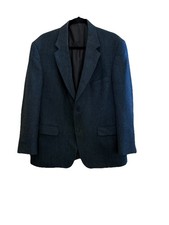 LANDS  END Charcoal Gray Blue 100 LambsWool Herringbone Sport Coat Jacket 44 S