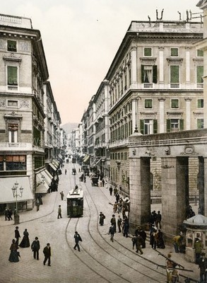 Geneva Switzerland Trams Pedestrians Street Scene Cityscape Vtg. Photo 19thC.