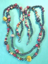 Vintage AMBER & Colorful Glass & WOODEN Beaded Double Stranded Necklace