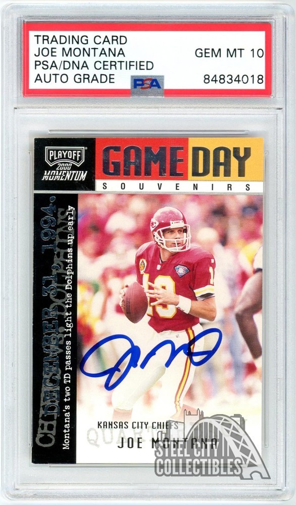 Joe Montana 2000 Playoff Momentum Game Day Autograph Card #GDS1 PSA/DNA 10