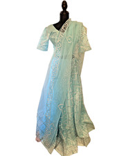 Teal Blue Silver Embroidered Lehenga Choli Set Womens Large