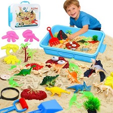 Dinosaur Sensory Bin with Lid, 2.64lbs Magic Sand, Dino Figures, Skeletons ...