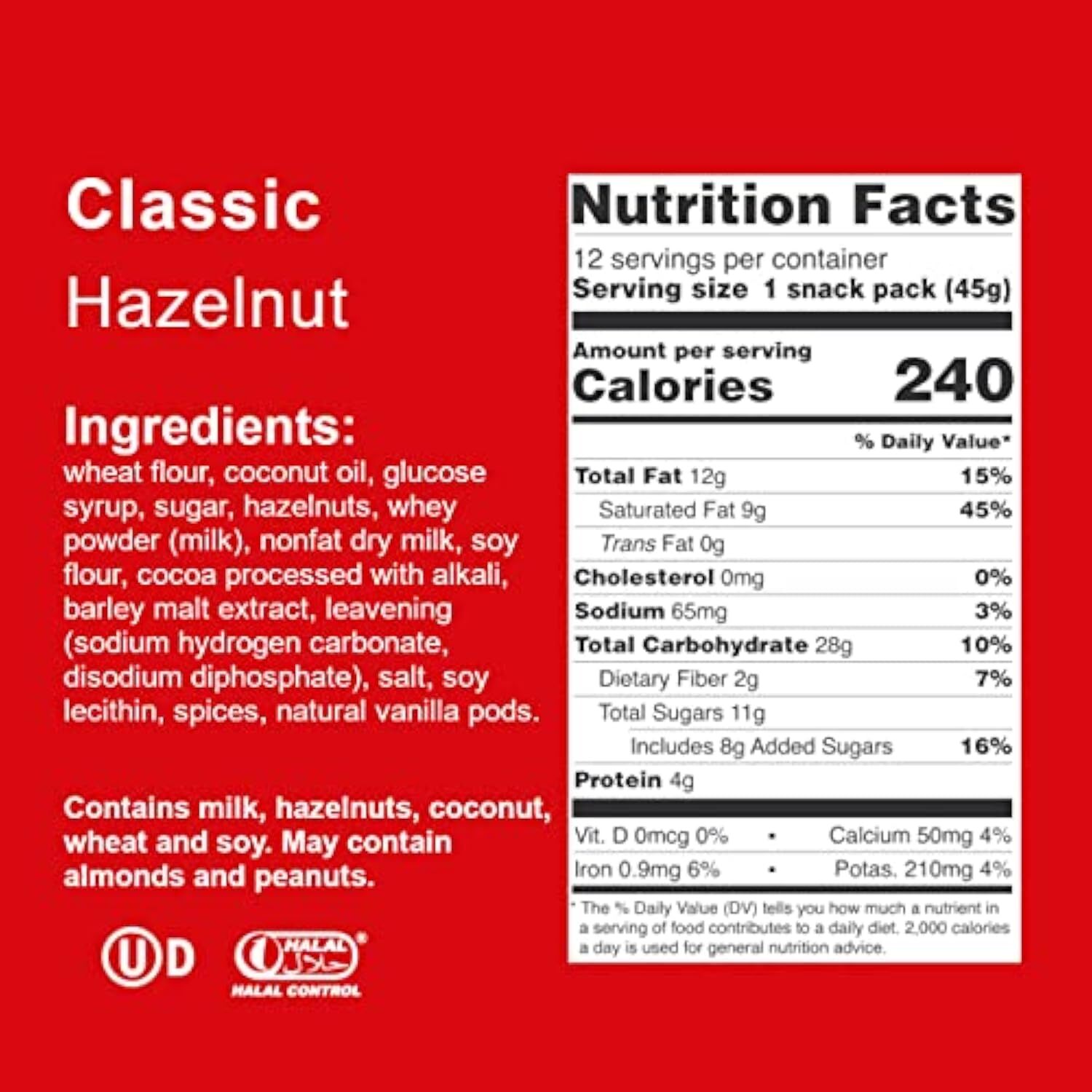 Loacker Classic Hazelnut Wafers, Non-GMO Crème-filled Wafer Snack, 45g/1.59oz,