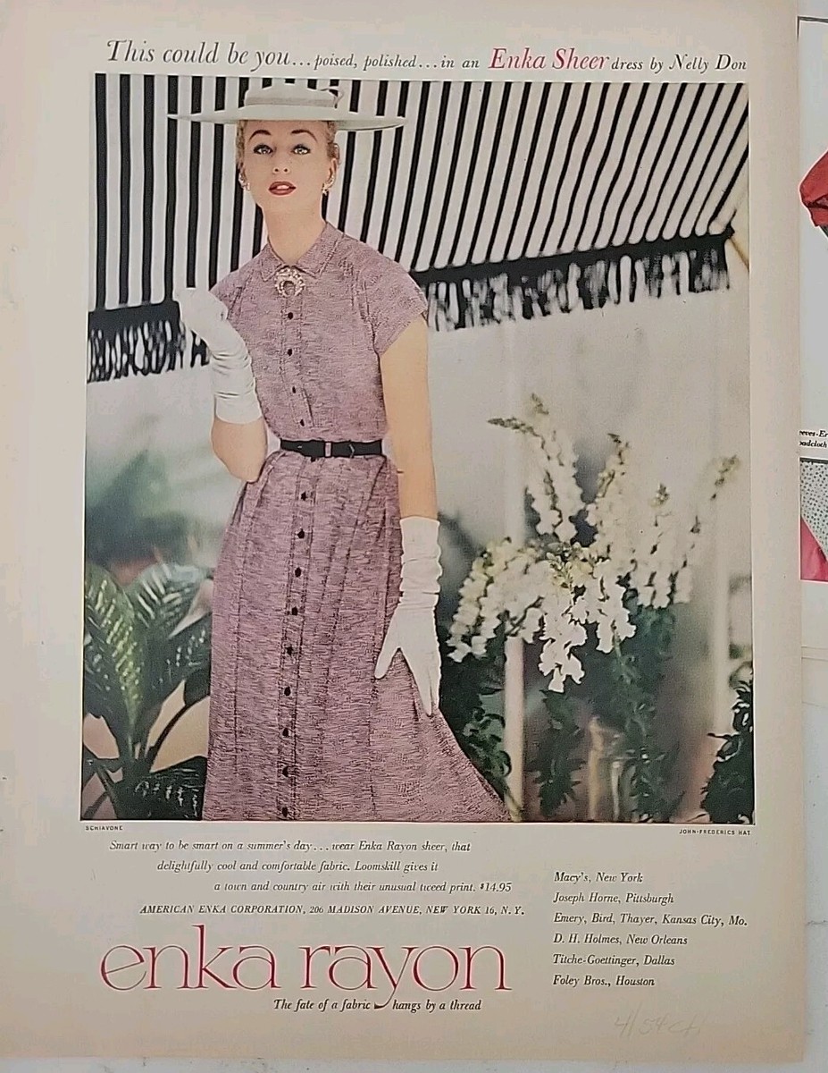 1954 womens Nelly Don Enka Rayon sheer belted dress vintage fashion ad
