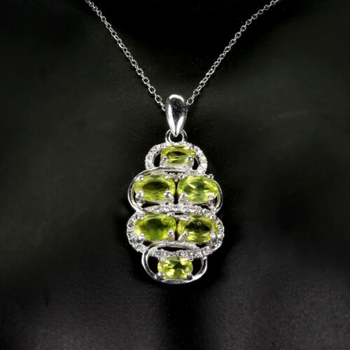 925 Sterling Silver Necklace Oval Peridot 6x4mm Simulated Cz Gemstone Jewelry - Picture 2 of 10