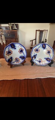 Antique Staffordshire Gaudy Welsh  Imari Plates- Pair 8  Poppy