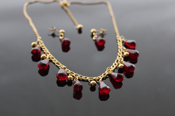 Alternate view of Pomegranate Jewelry Set 18k Gold Plated With Resin Charms