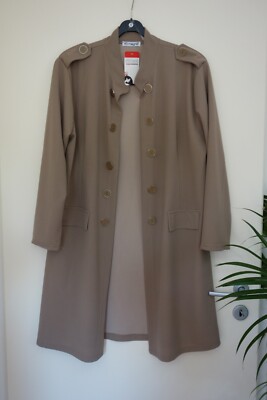 MAGNA Mantel Long Jacke Gehrock 40 42 NEU taupe Stretch Zierknöpfe LAGENLOOK