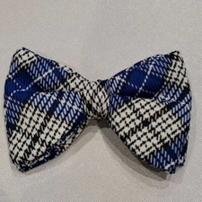 Wembley Vintage Oversize Double Bow Tie Polyester Blue Plaid RockaBilly 1123