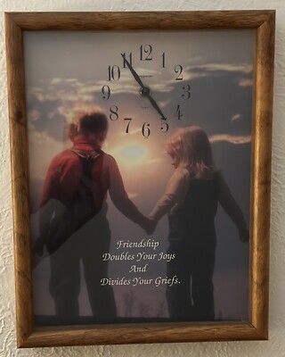 Ingraham Wall Clock Quartz Children Holding Hands Framed 11 X 14 Vintage Friends