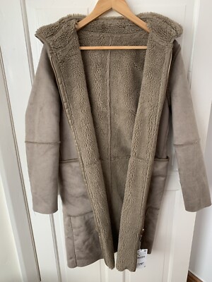 ZARA Beige Camel Double Face Reversible Hooded Teddy Coat