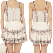 LoveShackFancy Anna Embroidered Tiered Ruffle Cotton Dress in Ivory Women's Sz L