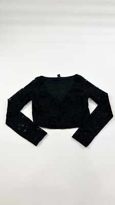 Windsor Shirt Womens Medium Black Cropped Lace Floral Long Sleeve V-Neck Top