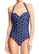 NWT OLD NAVY Dot Print Twist Front One-Piece Retro top Swimsuit, NAVY SZ XL