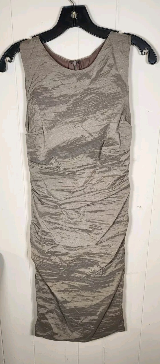 Nicole Miller Stretch Bronze Silver Bodycon Cocktail Dress Size 4-image