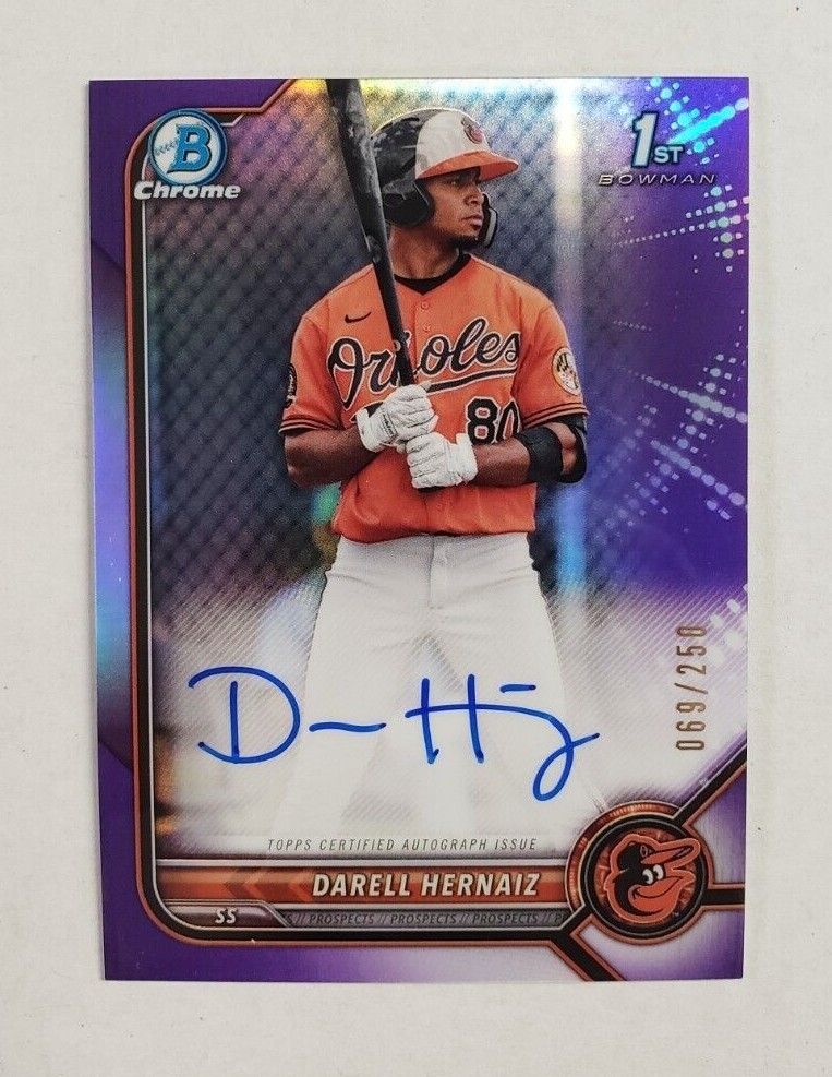 2022 Bowman Chrome 1st Purple Refractor Darell Hernaiz Auto Autograph #ed / 250