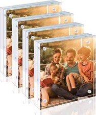 4x4 Acrylic Frames 4 Pack, 20mm Thicker Frameless Clear Picture Frames, Double S