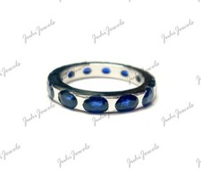 Silver Eternity Sapphire Engagement Band Natural Blue Sapphire Wedding Ring