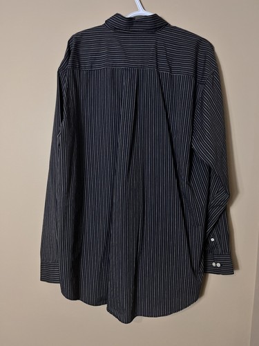ARROW Men’s Wrinkle Free Black Stripe Button Down Dress Shirt Size XL 17 17.5 - Picture 2 of 7