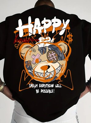 Herren Oversize T-Shirt   Happy Bear  Dream Everything Will Be Possible! 