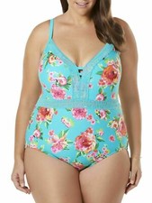 Time and True 1-Piece Swimsuit Women's Size L Floral Print Lace Front --CH1--
