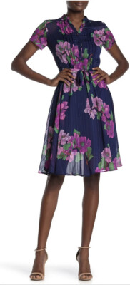 Nanette Lenore Navy/  Pink Floral  A-line Dress- Sz -8- Beautiful & Stylish