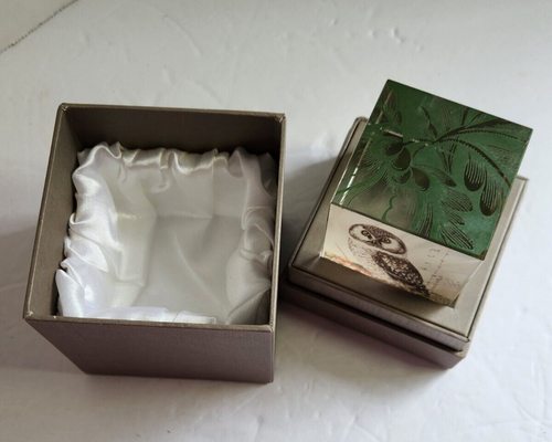 Art Glass Cube Owl Paperweight by Fringe Studio. App. 2 ¼” Side - Picture 8 of 14