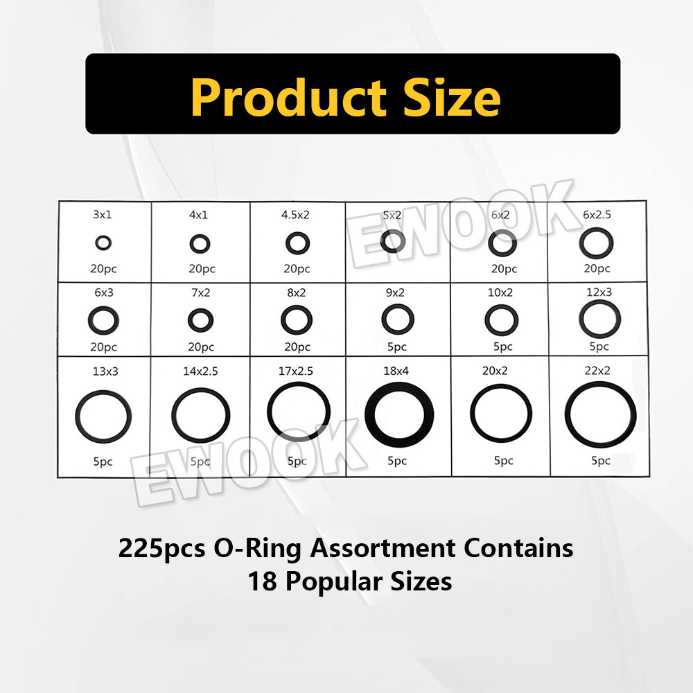 225pcs HNBR Black O Ring Assortment Imperial & Metric Rubber Washer