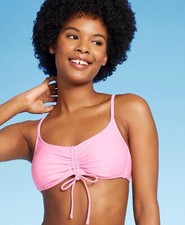 Women's Ruched Drawstring Front Bralette Bikini Top - Wild Fable M