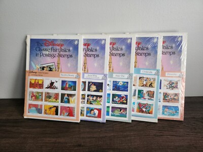 Lot of 5 Sealed The Disney Classic Fairytales in Postage Stamps Books NOS