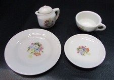 Vintage 1960's White Doll China Partial Tea Party Set Dishes Floral Dollhouse