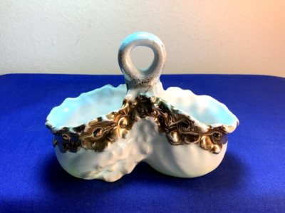 Antique Hand-Painted Bone China Basket w/Gold Gilding Pastel Colors Germany