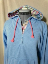 Contrast Trim Henley Hoodie Sweater Sweatshirt Top S Pullover Snap closure Fuzzy