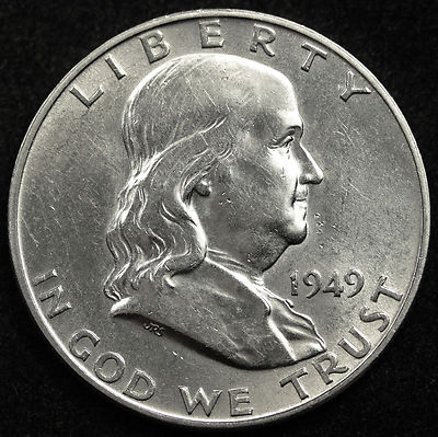 1949-d  Franklin Half Dollar. 100% Fully Separated Bell Line's. Nice B.U. (Inv.A